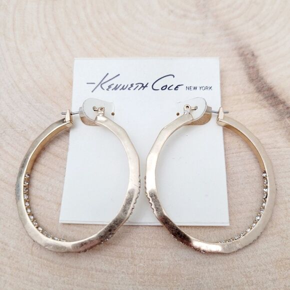 Brand New Kenneth Cole Gold Rhinestone Hoop Earrings - Picture 1 of 7